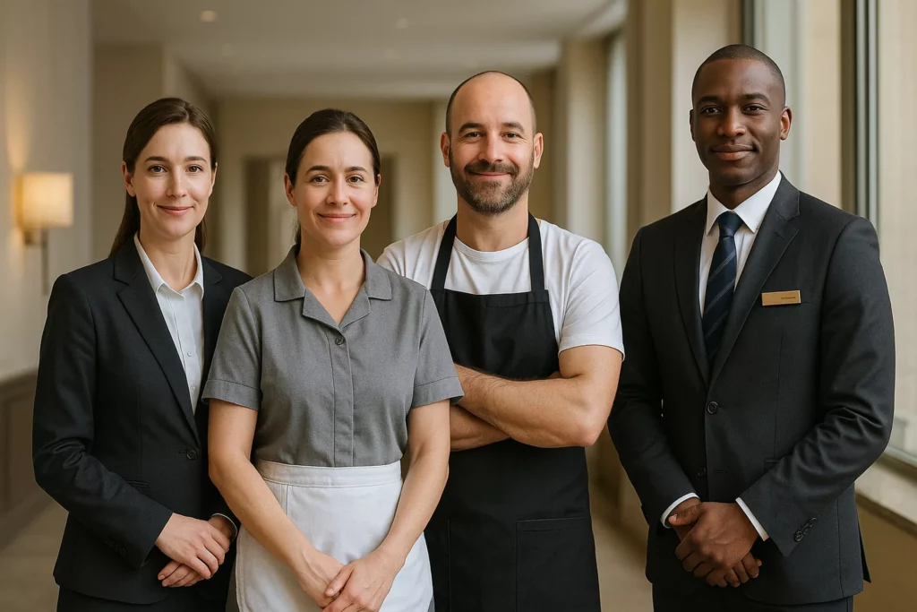 Professionelle Hotelmitarbeiter im Flur